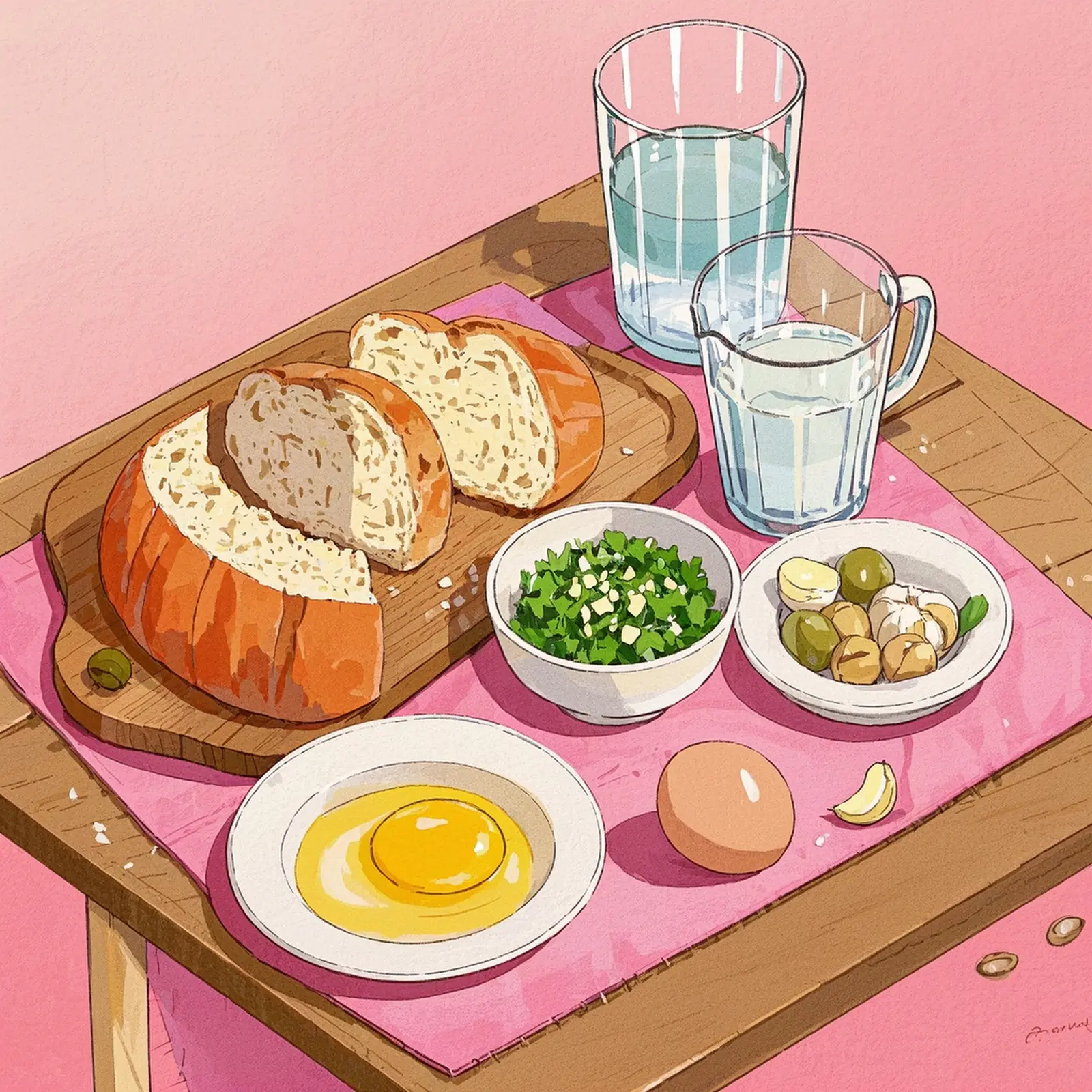 Acorda Alentejana Portuguese Bread Soup ingredient setup