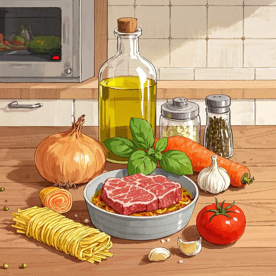 Authentic Italian Spaghetti ingredient setup