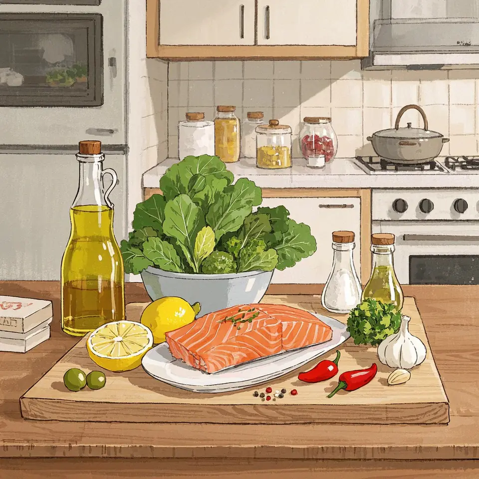 Baked Salmon with Spicy Garlic Kale ingredients