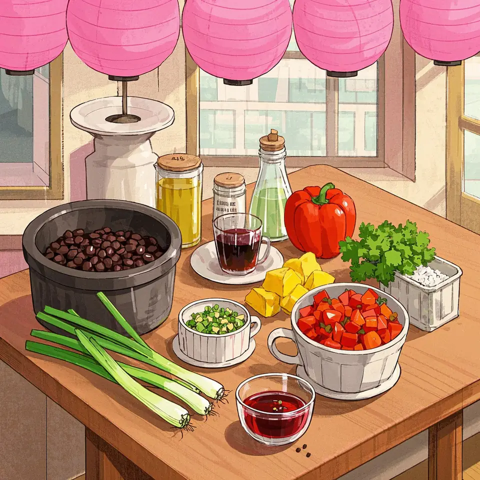 Black Eyed Peas Salad ingredient setup