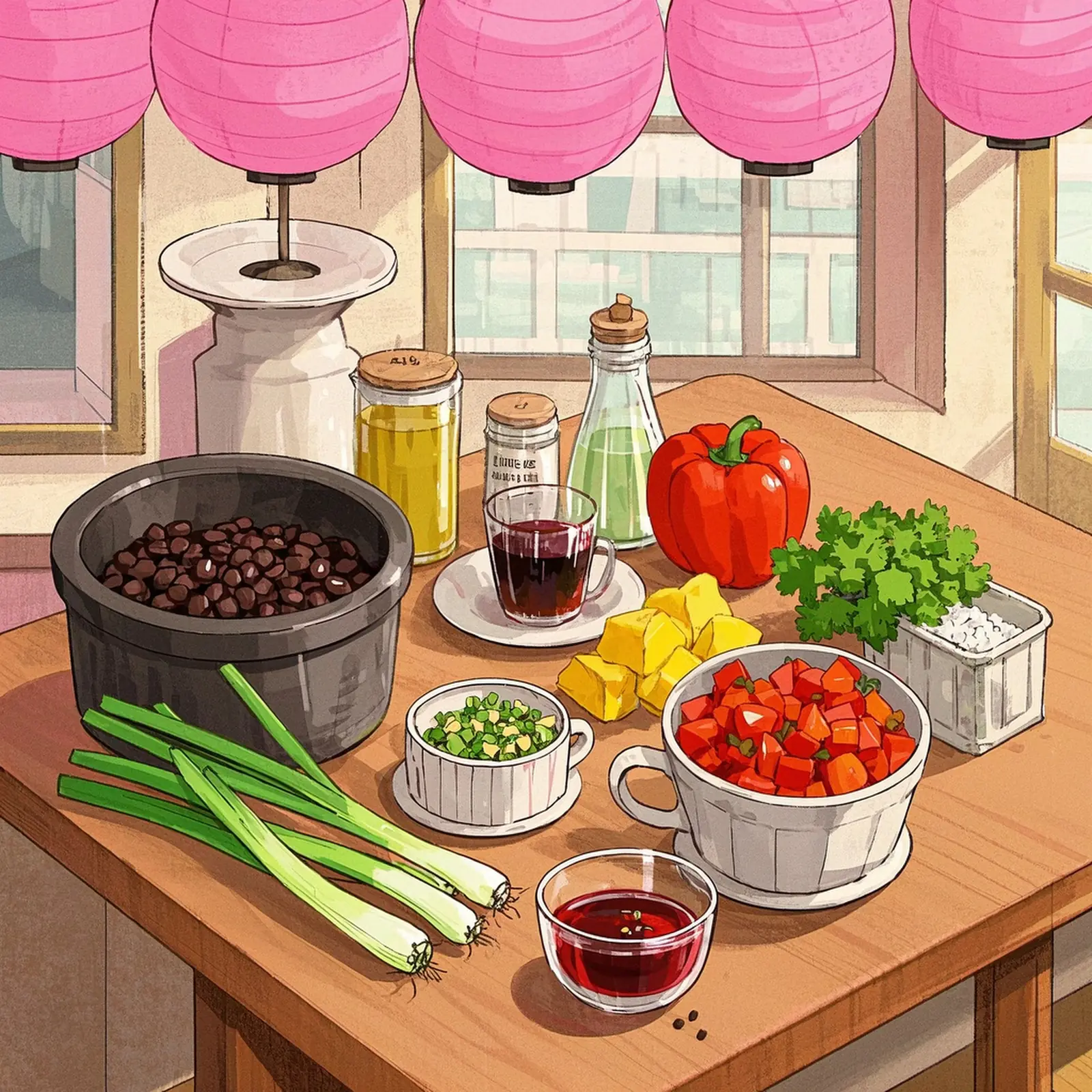 Black Eyed Peas Salad ingredient setup