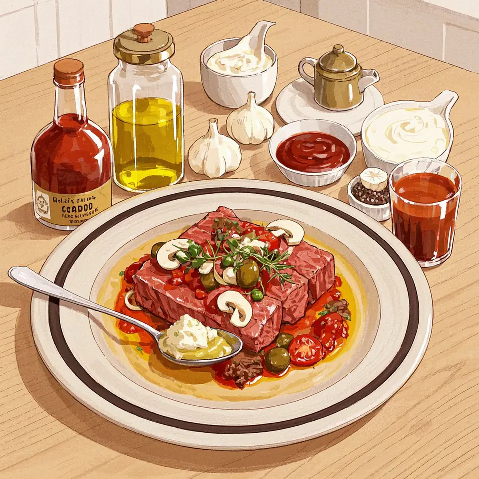 Brazilian Beef Stroganoff ingredient setup