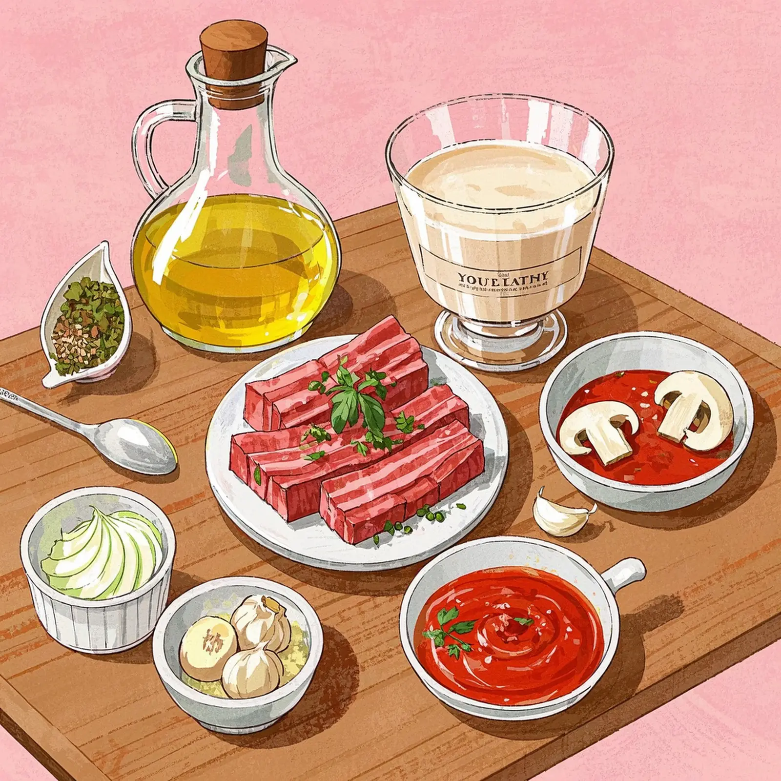 Brazilian Beef Stroganoff ingredient setup