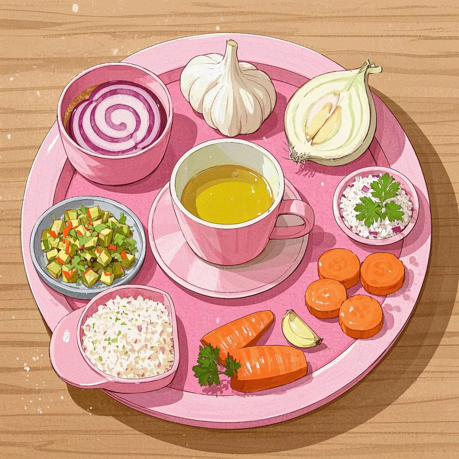 Brazilian Carrot Rice ingredient setup