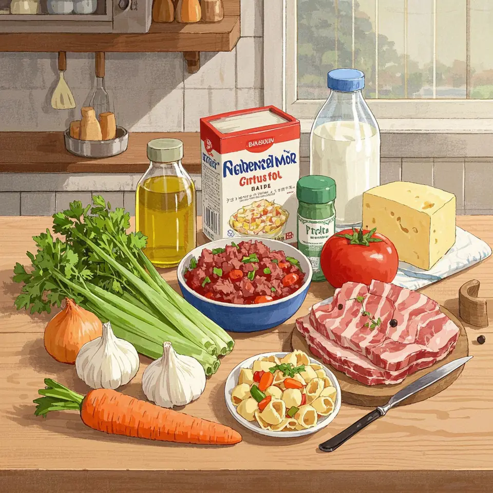 Cheese Stuffed Shells with Bolognese Sauce ingredient setup