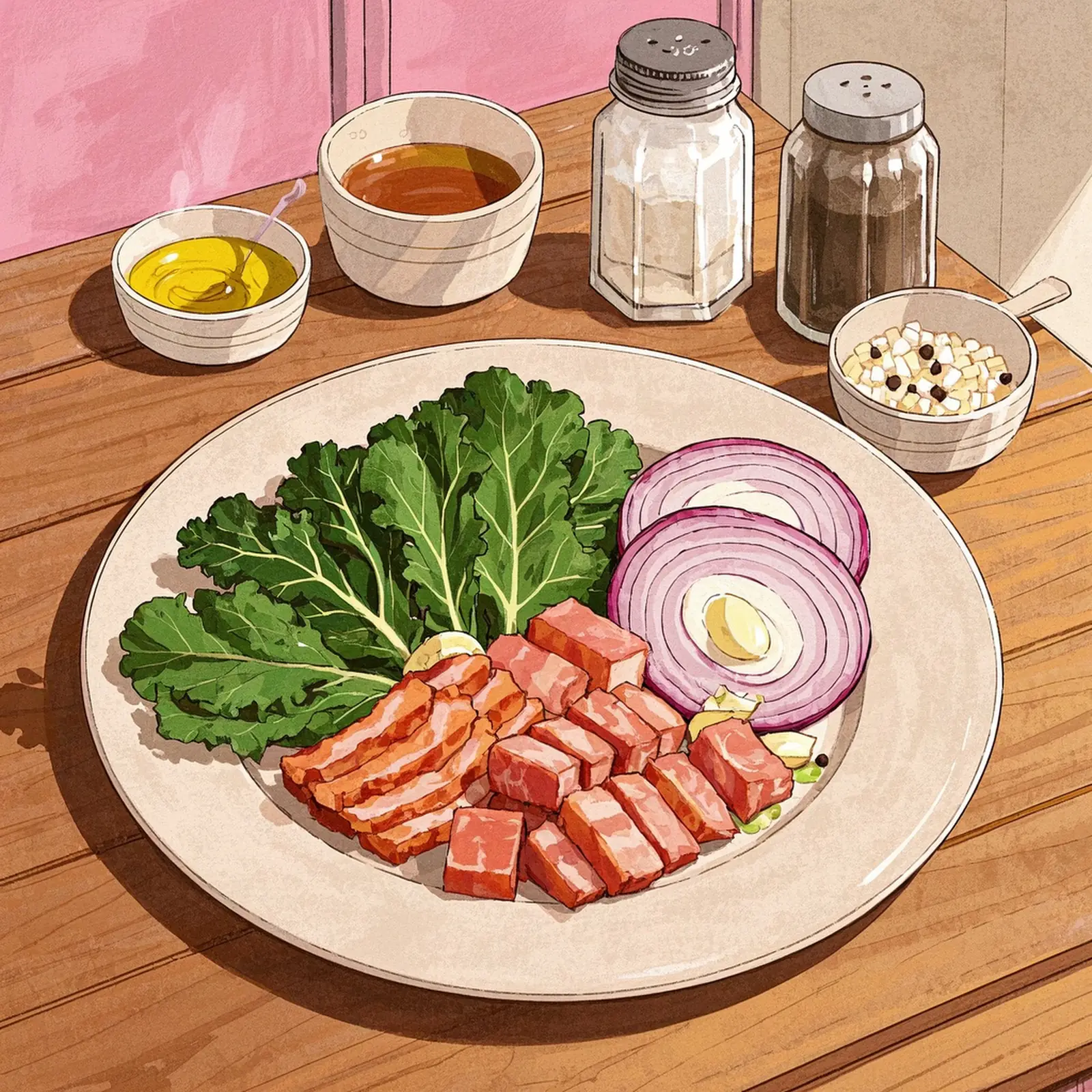 Couve A Mineira Brazilian Collard Greens With Bacon ingredient setup