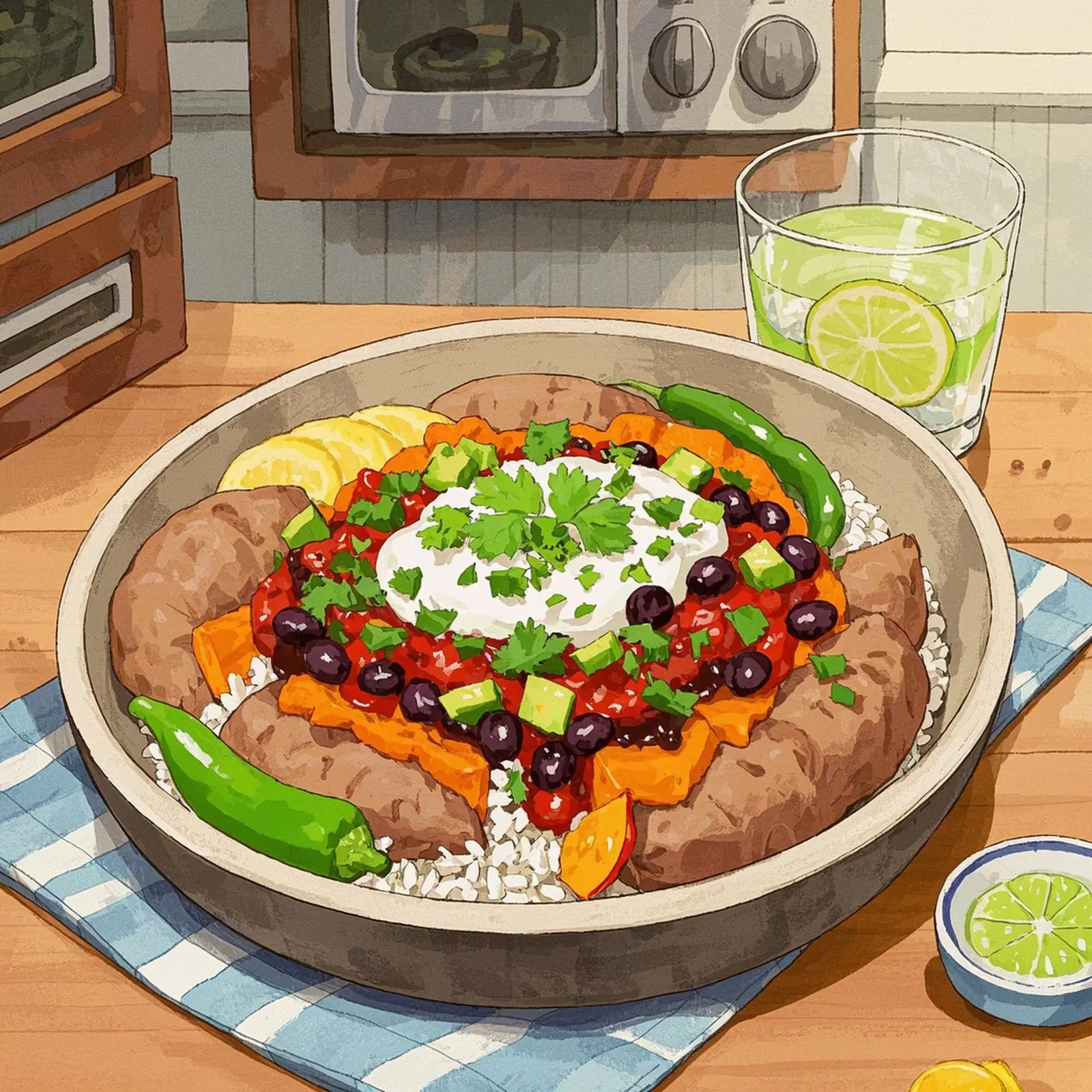 Easy Sweet Potato and Black Bean Burrito Bowls plated