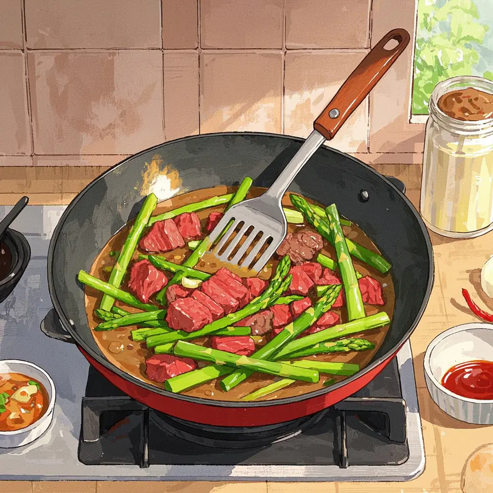 Ginger Beef Stir-Fry with Snappy Asparagus process