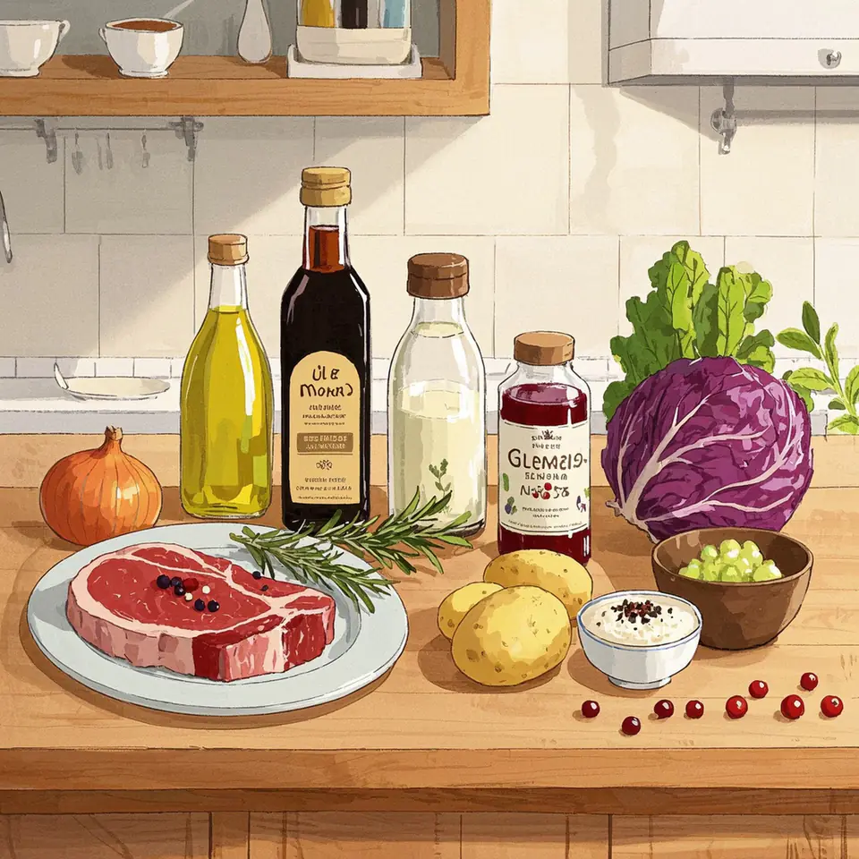 Hearty Steak and Potatoes with Balsamic-Cranberry Pan Sauce ingredients