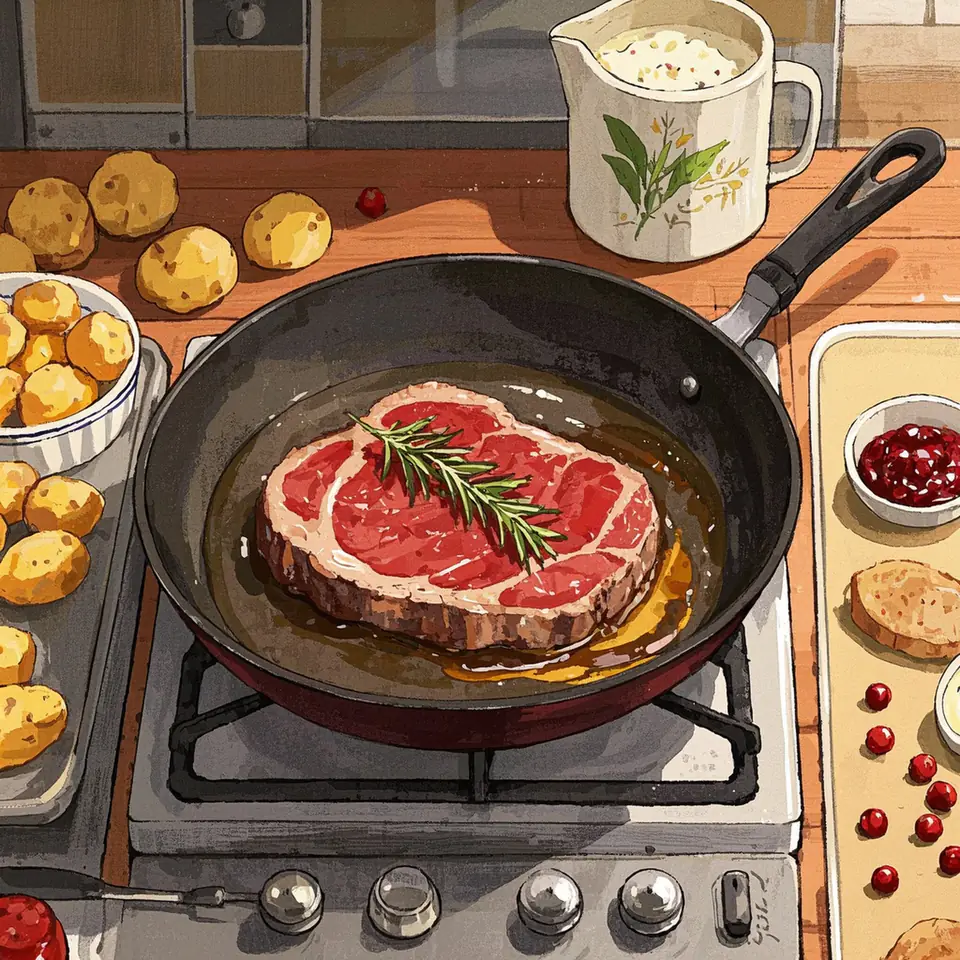 Hearty Steak and Potatoes with Balsamic-Cranberry Pan Sauce process