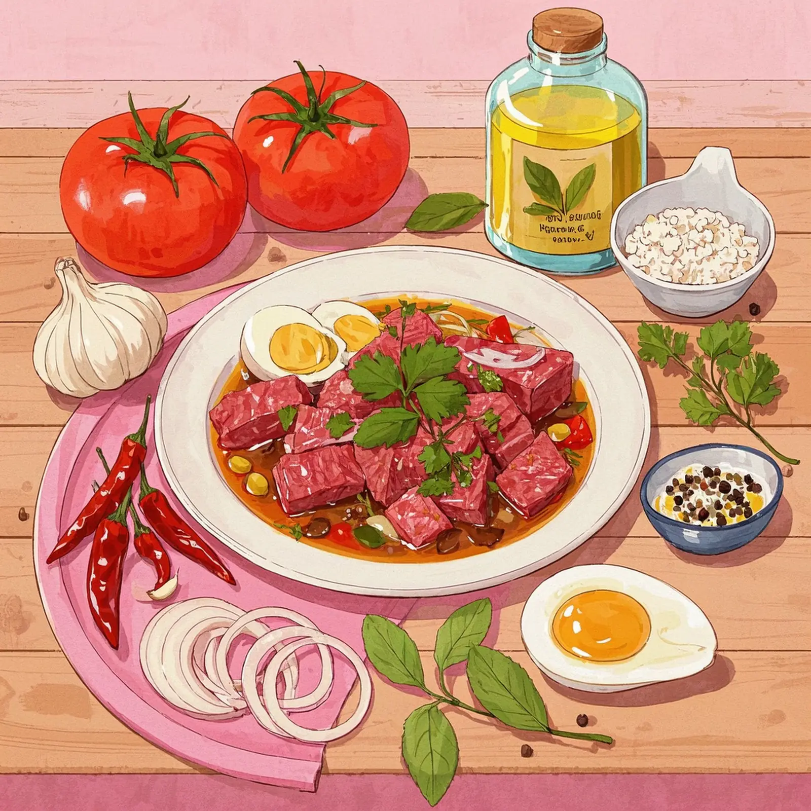 Homemade Beef Birria ingredient setup