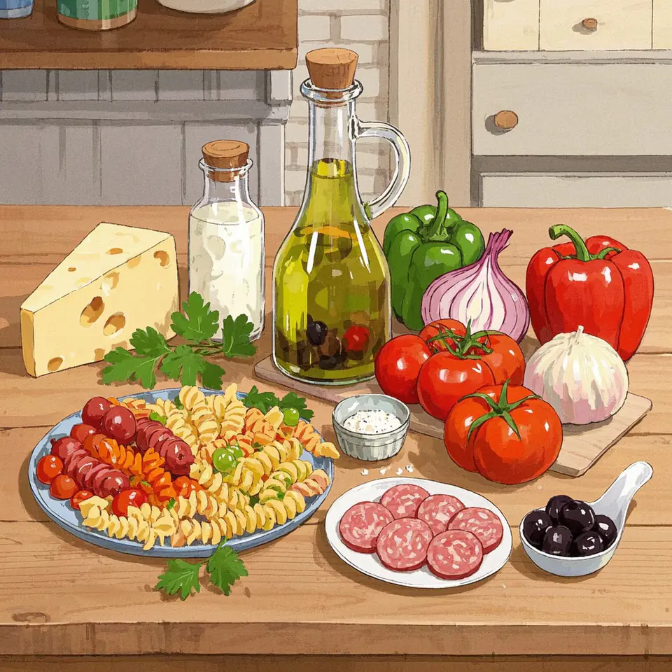 Italian Pasta Salad ingredient setup
