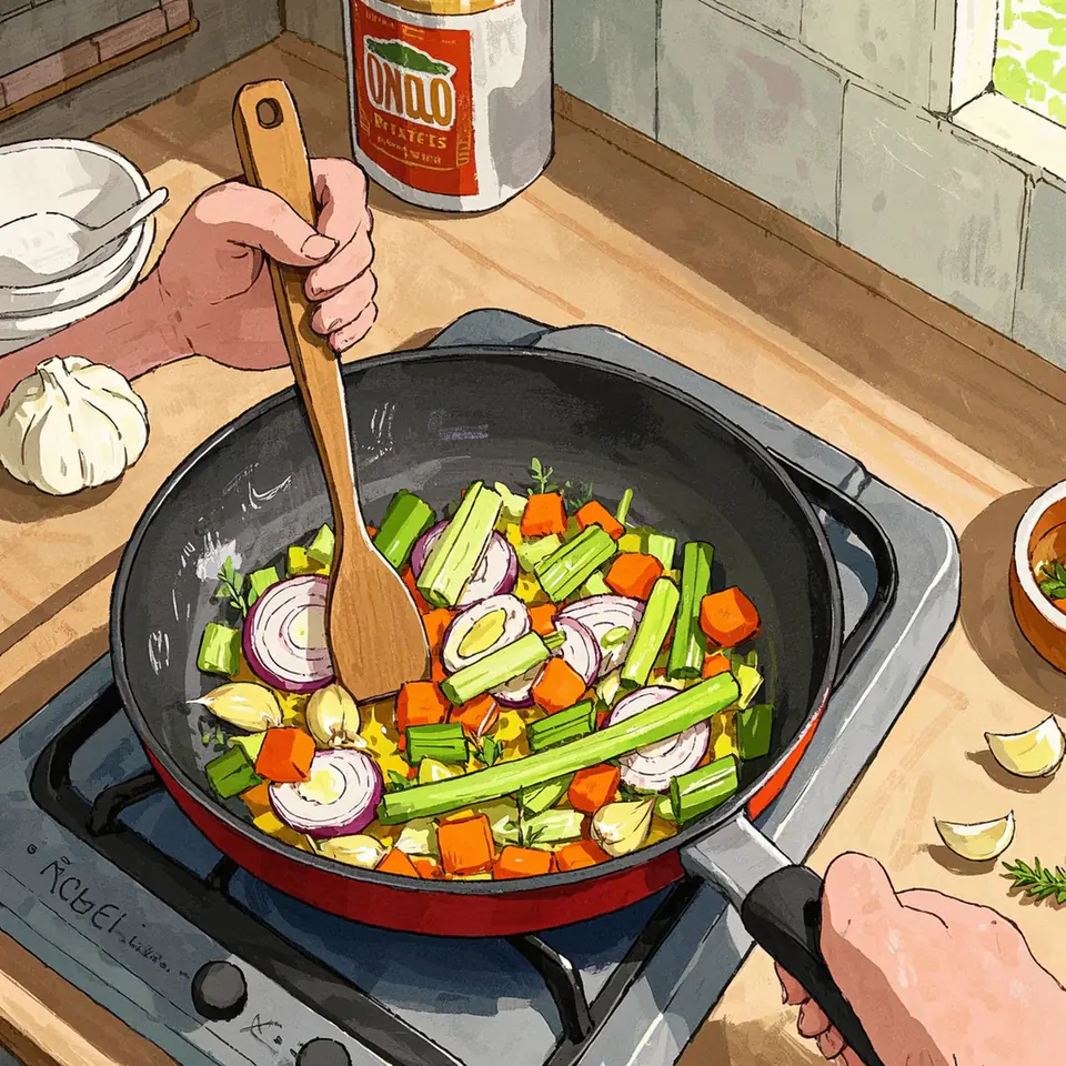 Italian Soffritto cooking process