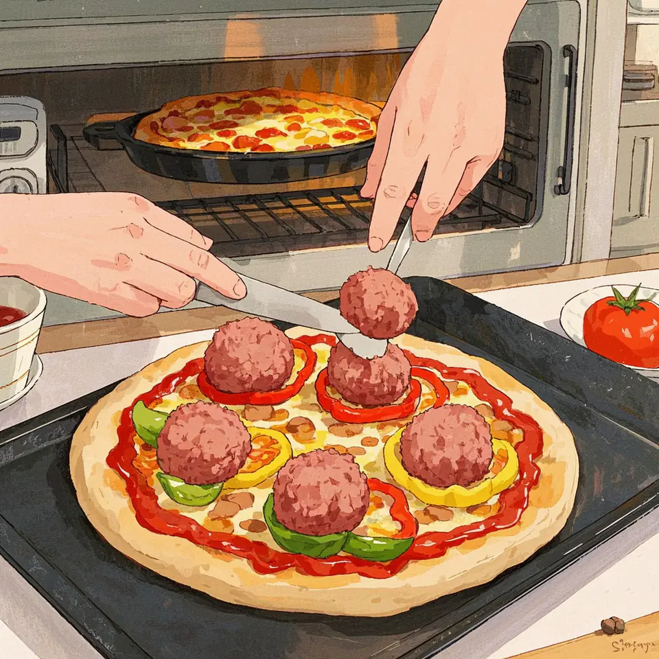 Italian Style Meatball Pizza cooking process