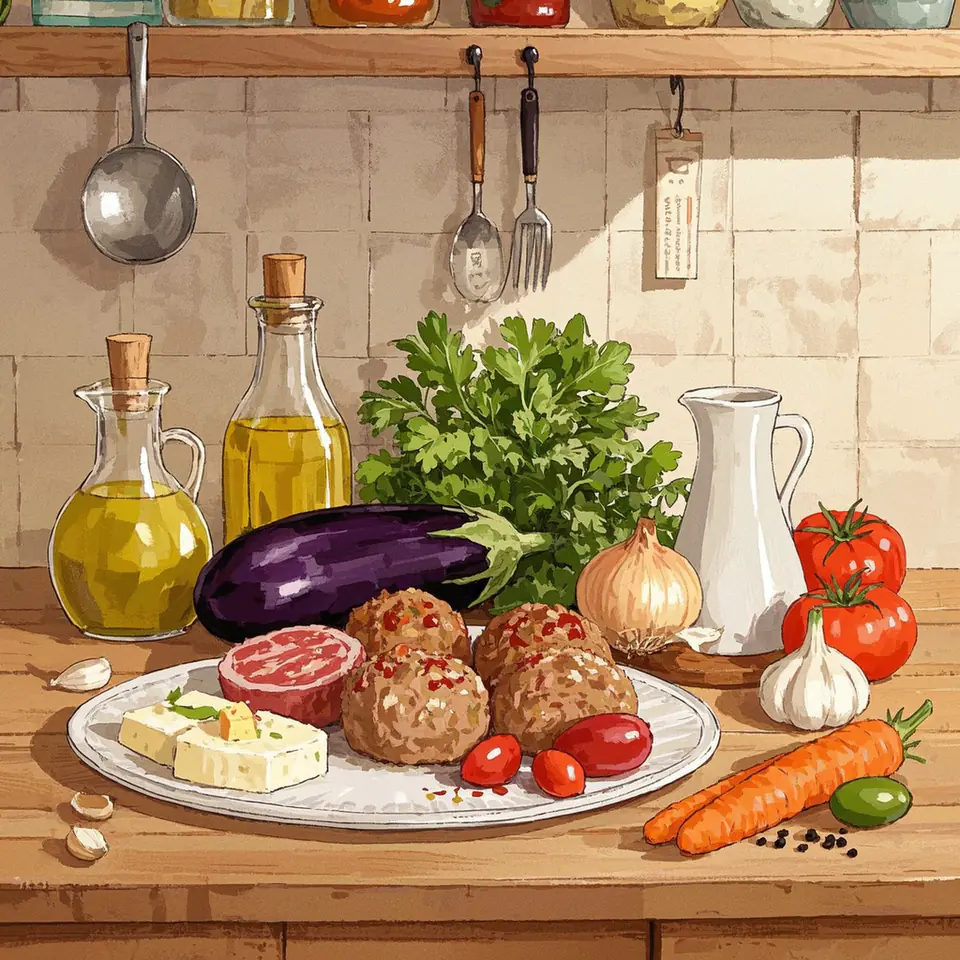 Italian Style Meatball Stuffed Eggplant ingredient setup