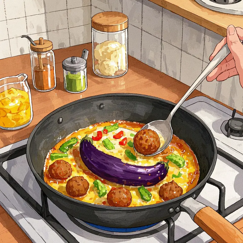 Italian Style Meatball Stuffed Eggplant cooking process