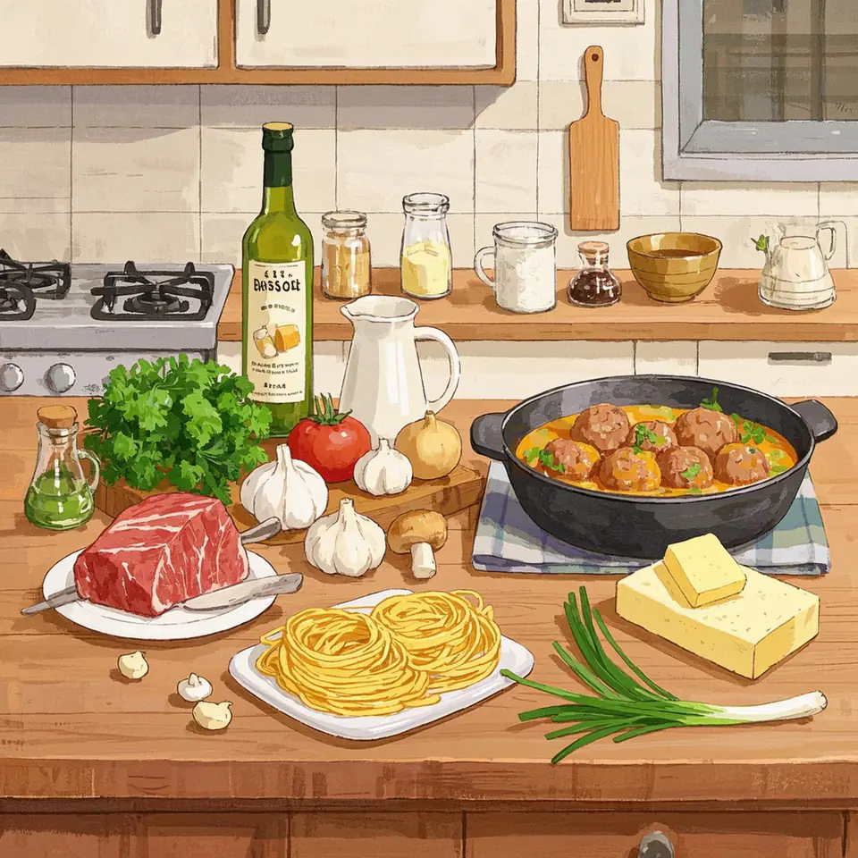 Italian Style Meatballs with Marsala Sauce ingredient setup