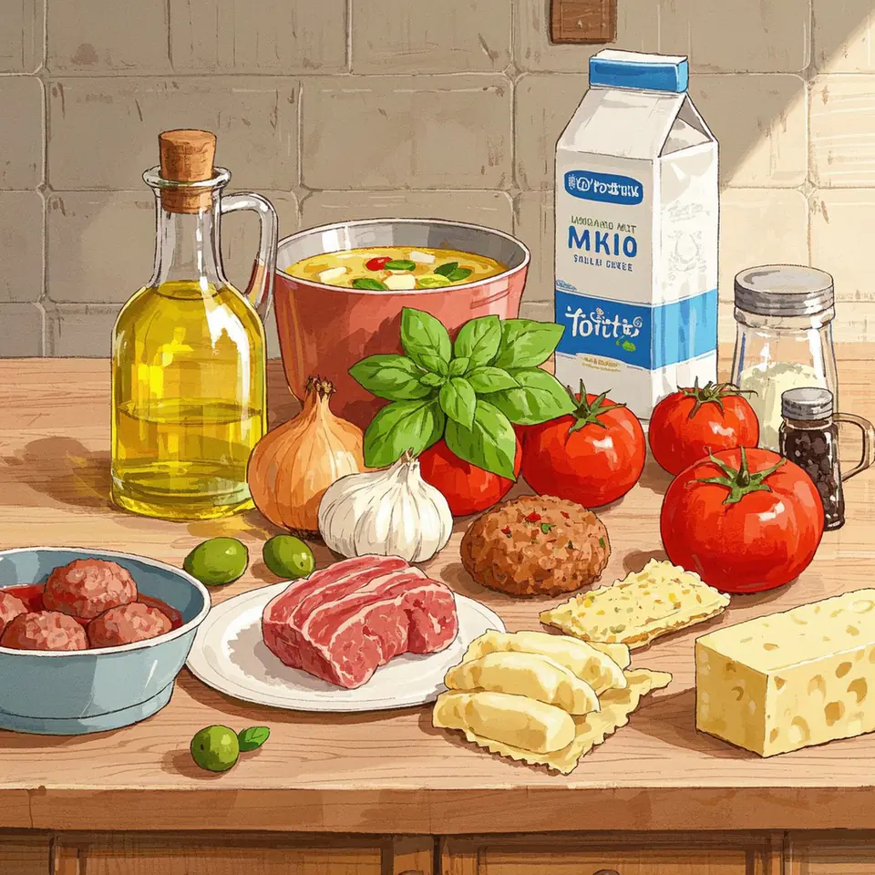 Lasagna Soup ingredient setup