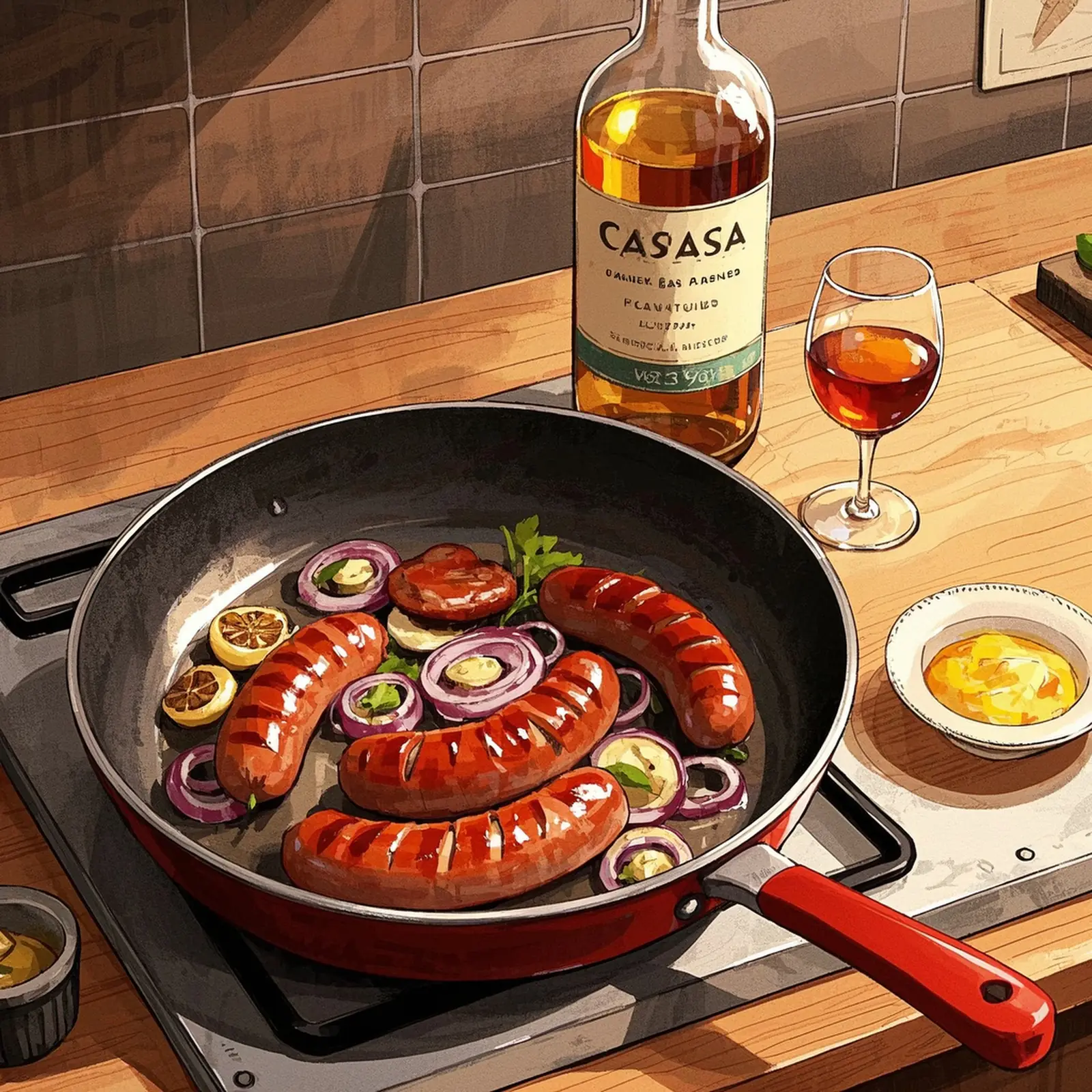 Linguica Bebada Kielbasa Sausage Bites cooking process