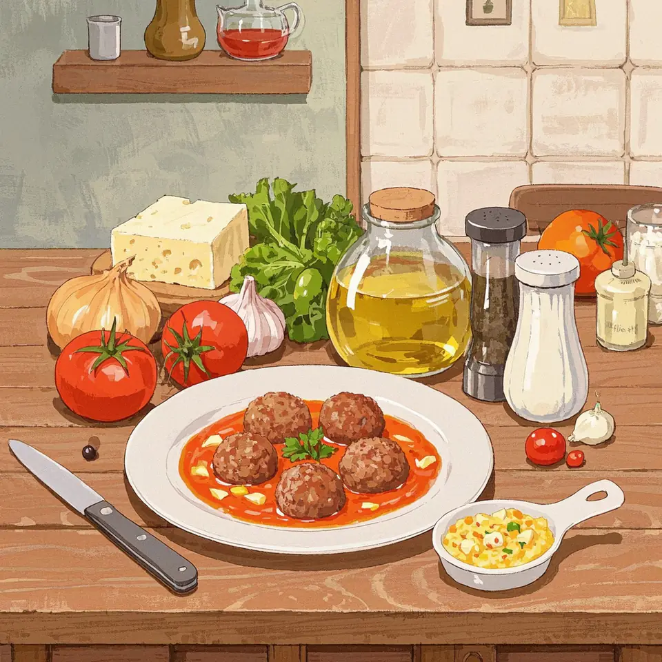 Polenta with Italian Style Meatballs ingredient setup