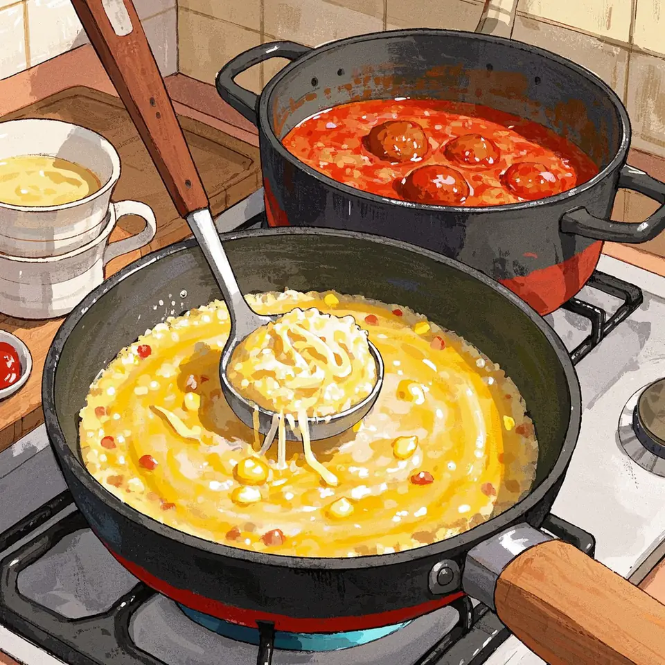 Polenta with Italian Style Meatballs cooking process