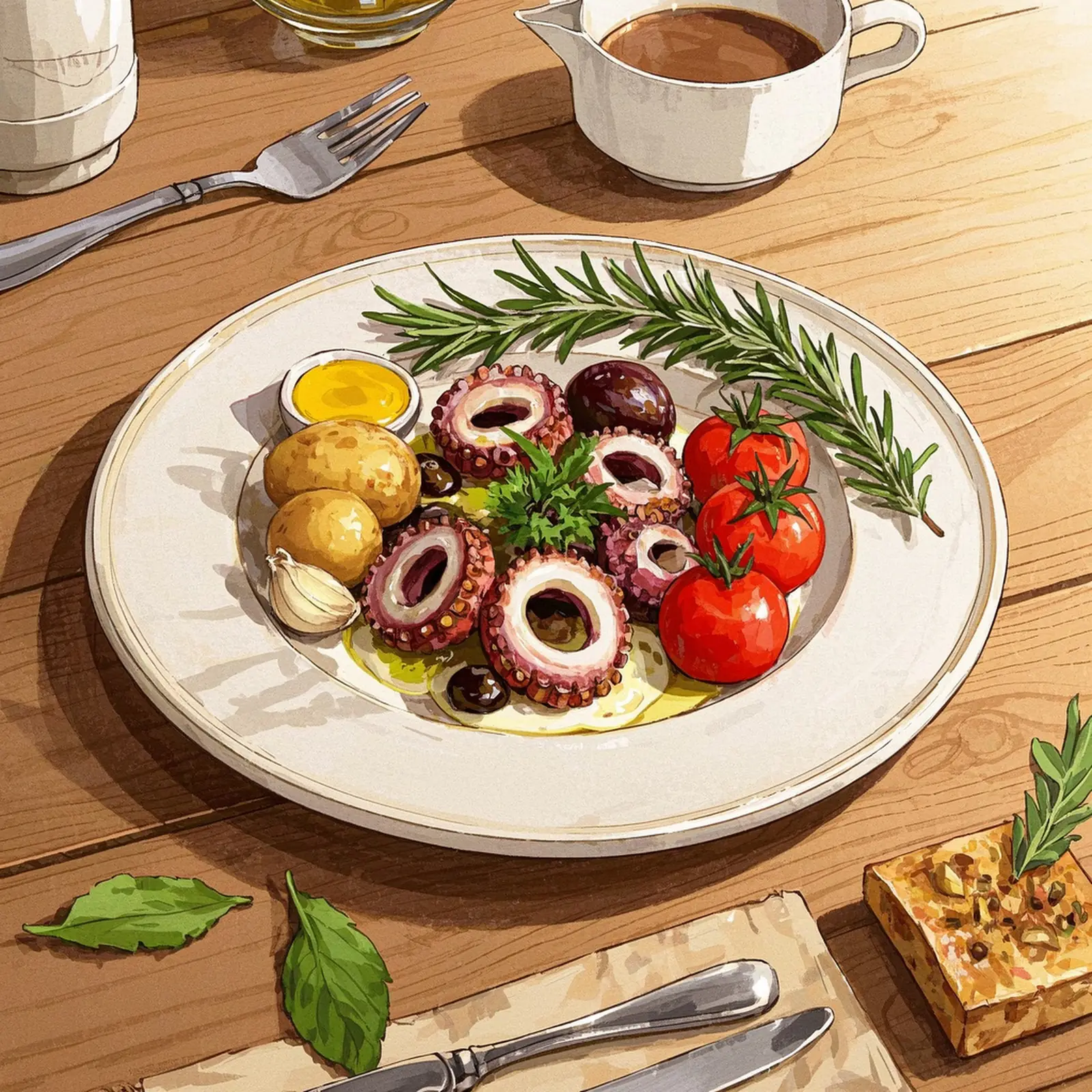 Polvo A Lagareiro Portuguese Baked Octopus ingredient setup