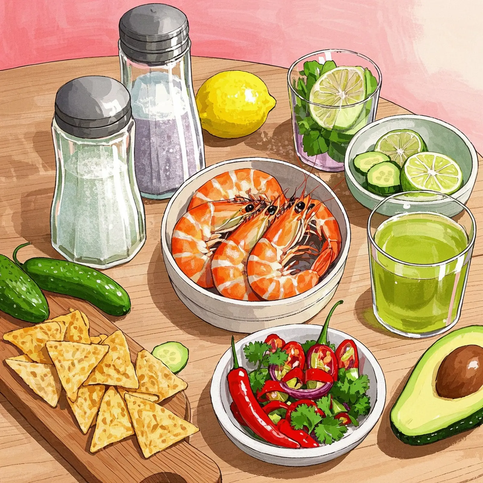 Shrimp Ceviche ingredient setup