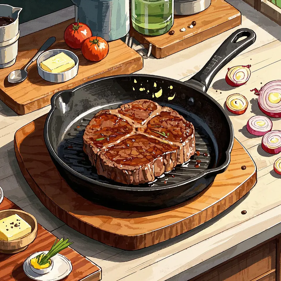 Steak and Onions cooking process