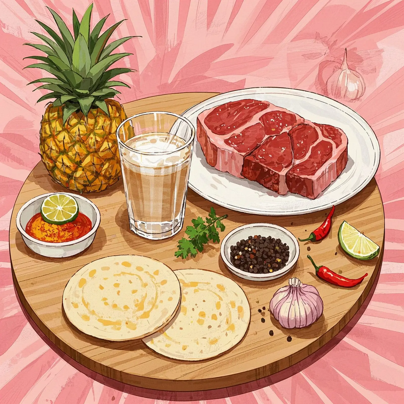 Tacos Al Pastor ingredient setup