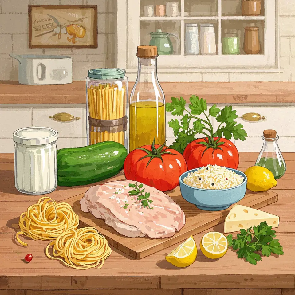 Winner Winner Chicken Orzo Dinner with Cheesy Roasted Zucchini and Tomato ingredients