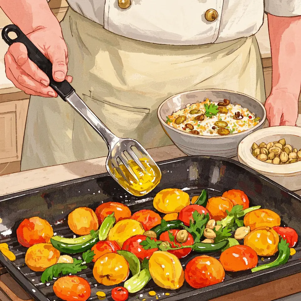 Winter Farro Salad with Roasted Vegetables and Feta process